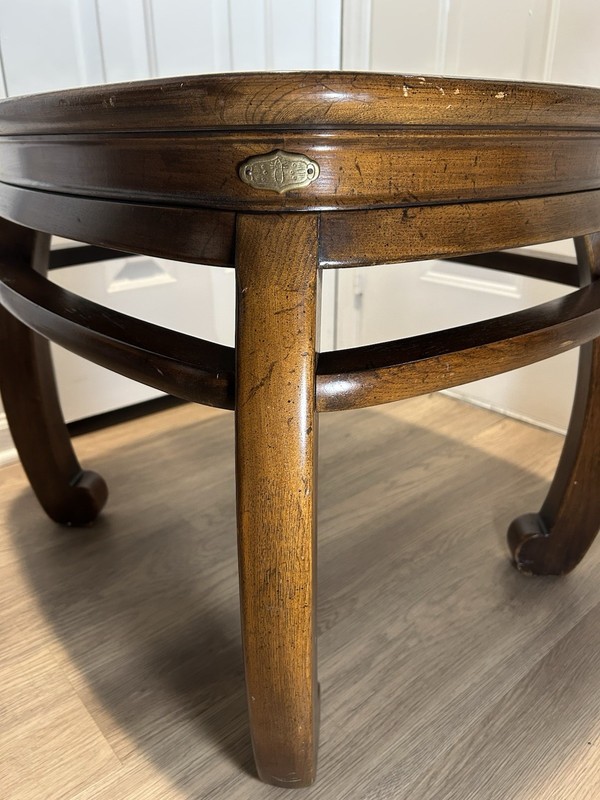 Vtg Gordons Fine Furniture Asian Design Coffee Table Burl Wood Top Curved Legs gallery