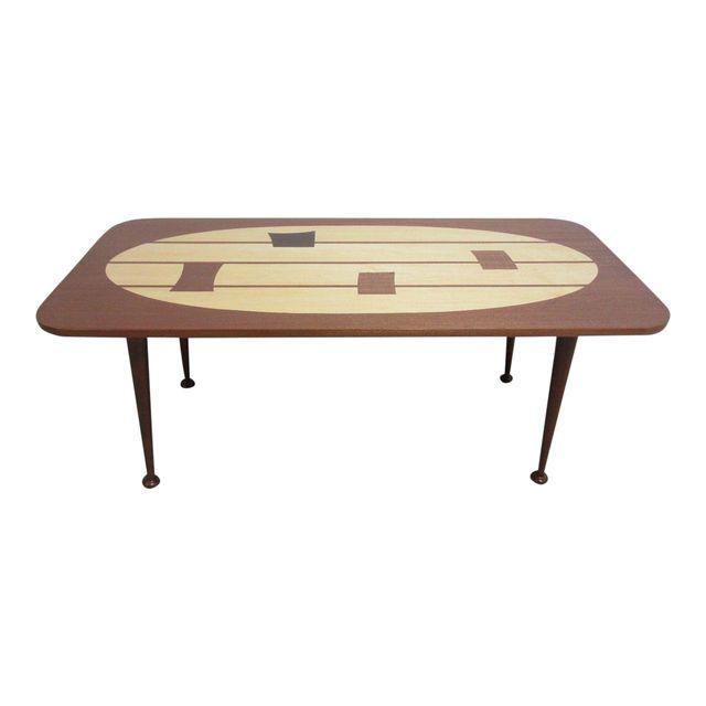 Custom Space Age Coffee Serving Table Mahogany Inlaid Mid Century Danish Sputnik