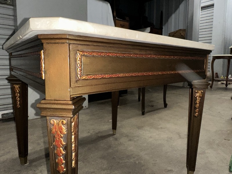 Antique French Coffee Side Table With Italian Marble On Top gallery
