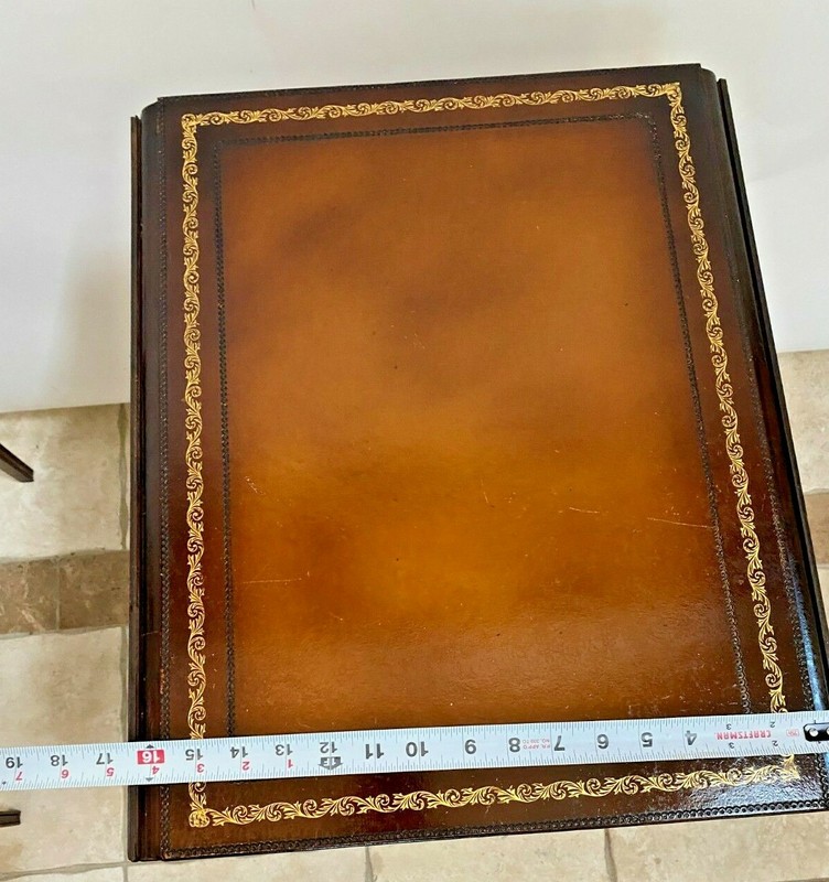 Vintage Pembroke Table set Tall expanding Nightstands embossed Leather Mahogany gallery