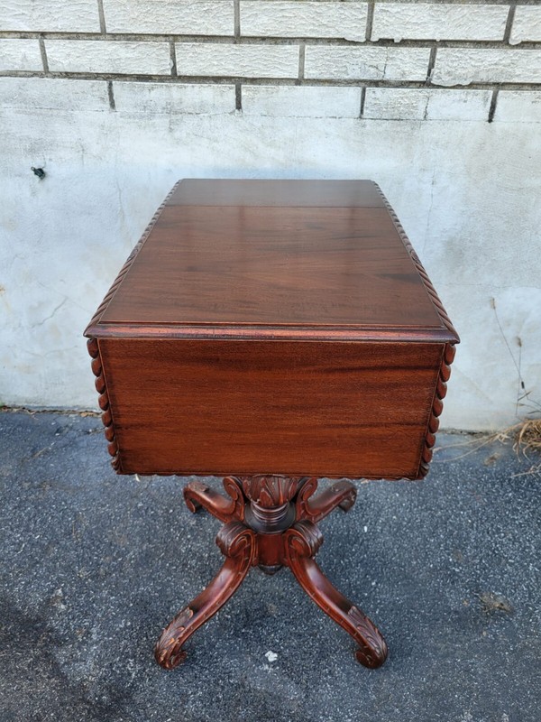 19 th century American Federal solid mahogany side/End table with 2 drawers gallery