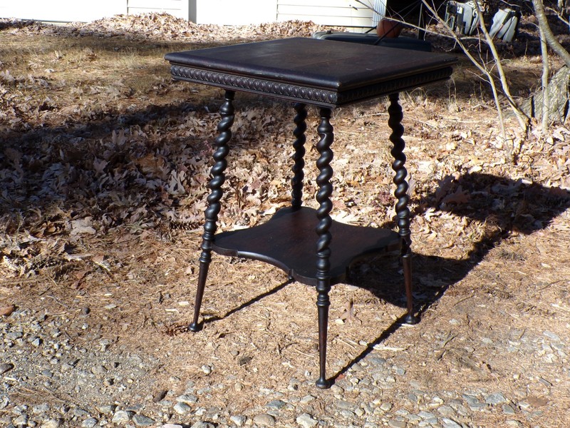 Antique 19th C Victorian Solid Oak Barley Twist Table Plant Stand Parlor Table gallery