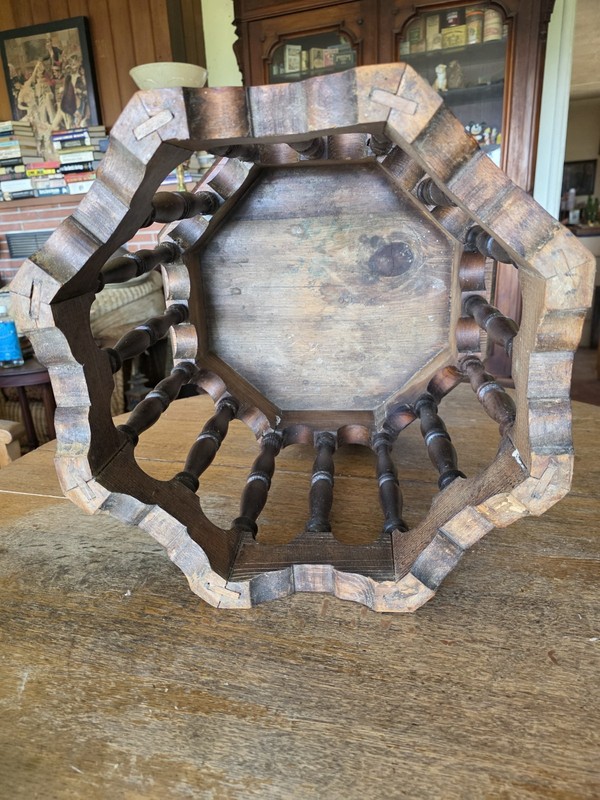 Vintage Octagonal Walnut Side Table Burl Top Turned Legs Traditional Octogon gallery