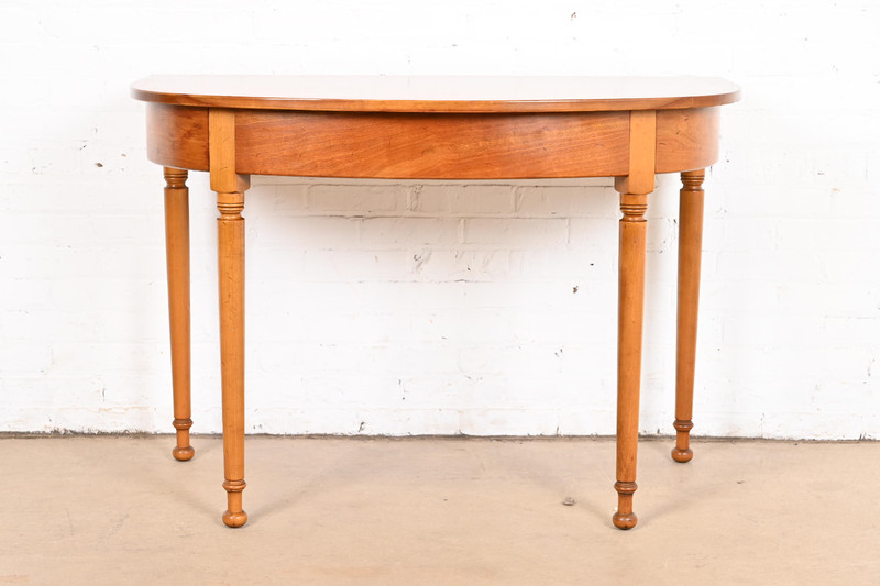 Stickley American Colonial Carved Cherry Wood Demilune Console Table