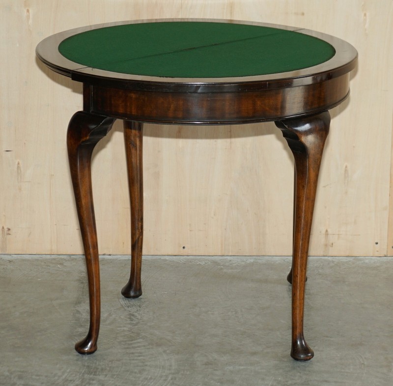 FINE ANTIQUE MAHOGANY CIRCA 1880 CONSOLE GAMES DEMI LUNE CARD TABLE UNFOLDS gallery