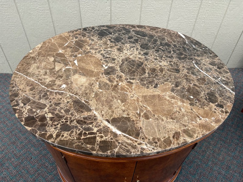 67824 Elegant Oval Marble Top Side Table with Storage Cabinet gallery