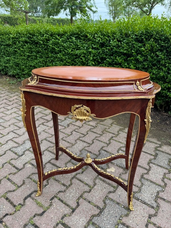 Side Table French Louis XVI Mahogany Bronze Pink Marble Early 20th C gallery