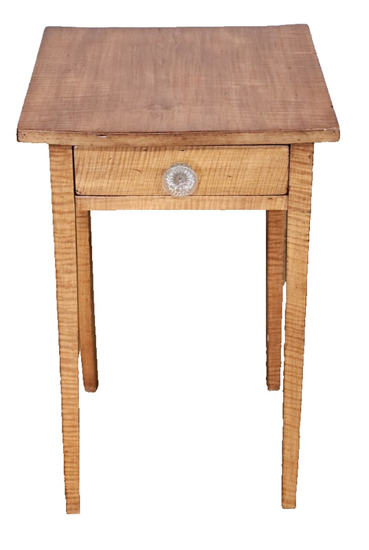 Antique Tiger Maple Federal Style Single Drawer Occasional Table Bench Made