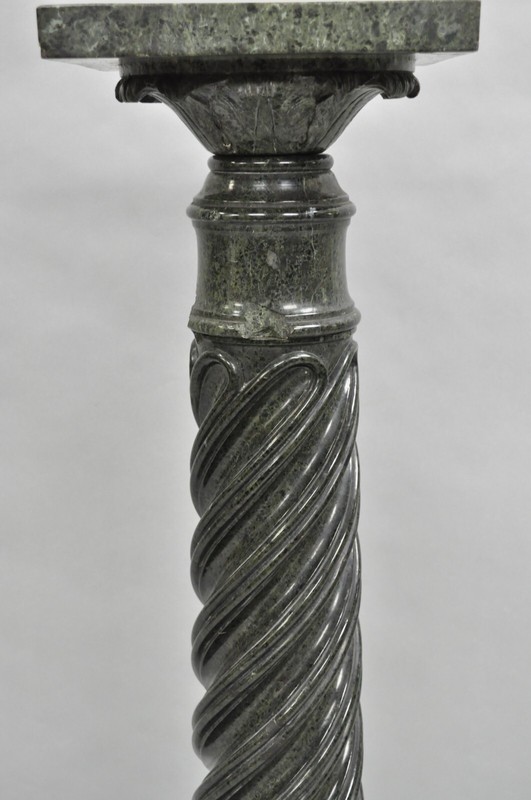 Antique Italian Green Marble Empire Classical Spiral Carved Column Pedestal gallery