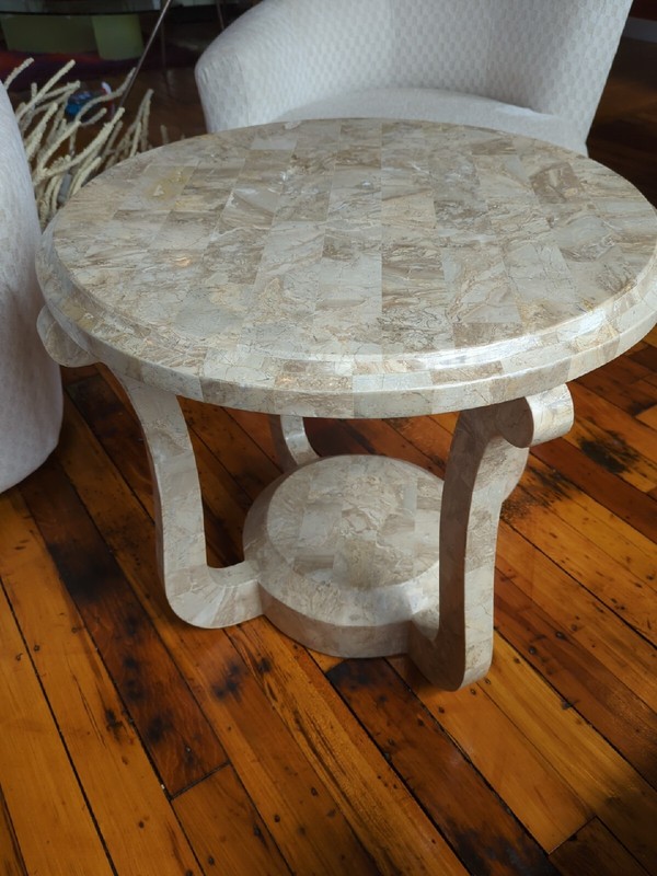 Marquis Collection of Beverly Hills Table Regency pomo tessellated travertine gallery