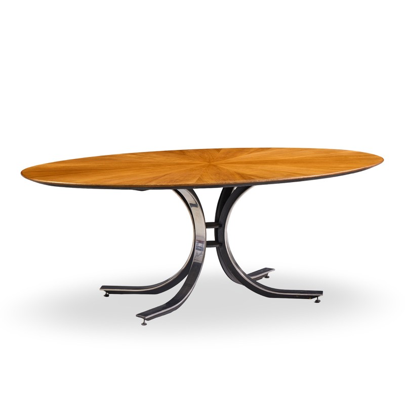 Osvaldo Borsani for Stow & Davis Starburst Walnut and Steel Oval Dining Table