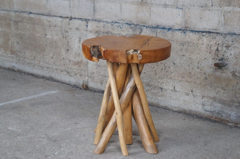 Rustic Adirondack Farmhouse Country Scalloped Slab Side Table Branch Base Stool gallery