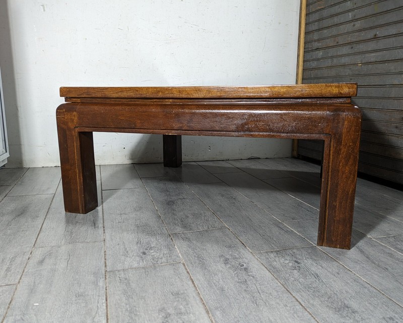 Vintage Asian Ming Style Solid Wood Coffee Table Inlaid Burl Mosaic Parquet Top gallery