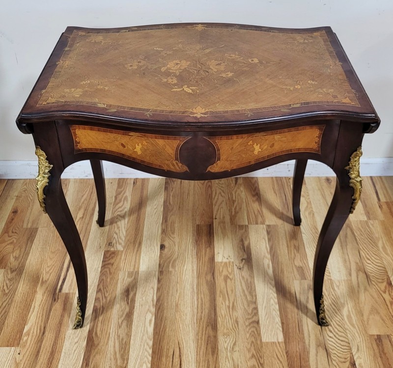 Antique AMERICAN Made FRENCH Louis XV Marquetry DROP LEAF Center TABLE Desk gallery