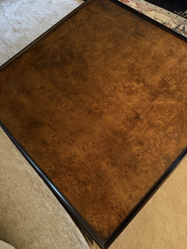 Ethan Allen Large Ming Dynasty Style Square burl wood Coffee Table gallery