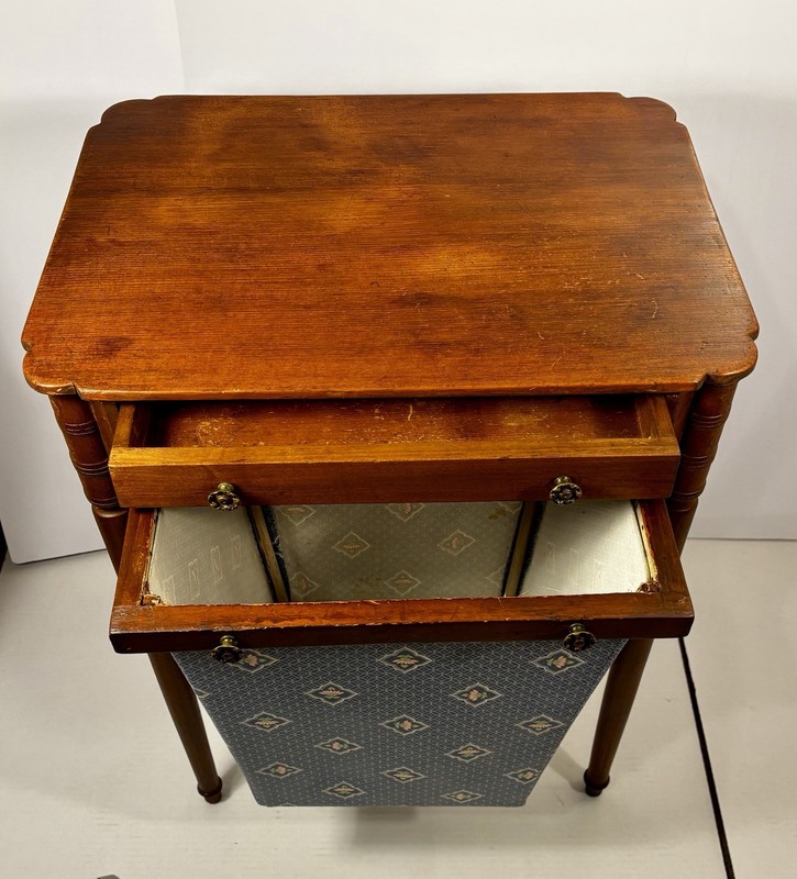 Early American Federal Ladies Work Table/Sewing Stand 2 Drawers Fabric Work Bag gallery