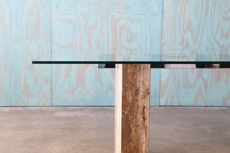 PostModern 1970s Gray Travertine Chrome and Glass Dining Table or Desk Artedi gallery