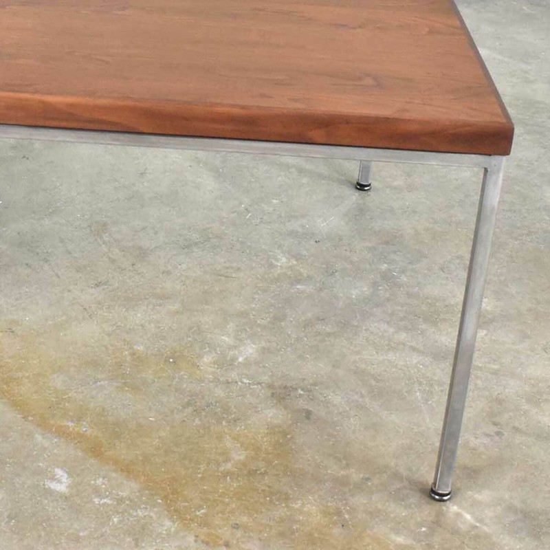 Mid Century Modern Chrome & Walnut End or Coffee Table After Florence Knoll gallery