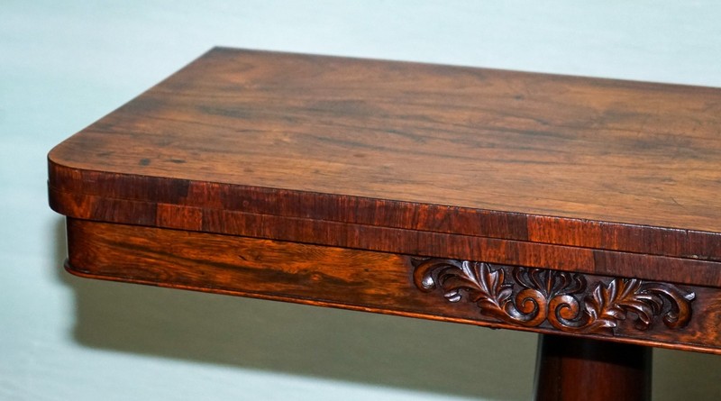 ANTIQUE 1830s WILLIAM IV FOLDING PEDESTAL CARD GAME TABLE CARVED PAW BASE gallery