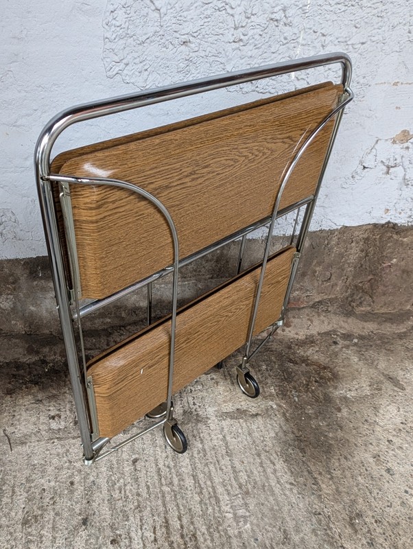 Dinet Serving Cart Tea Cart Table Side Table Bar Chrome 70s Oak 12 gallery
