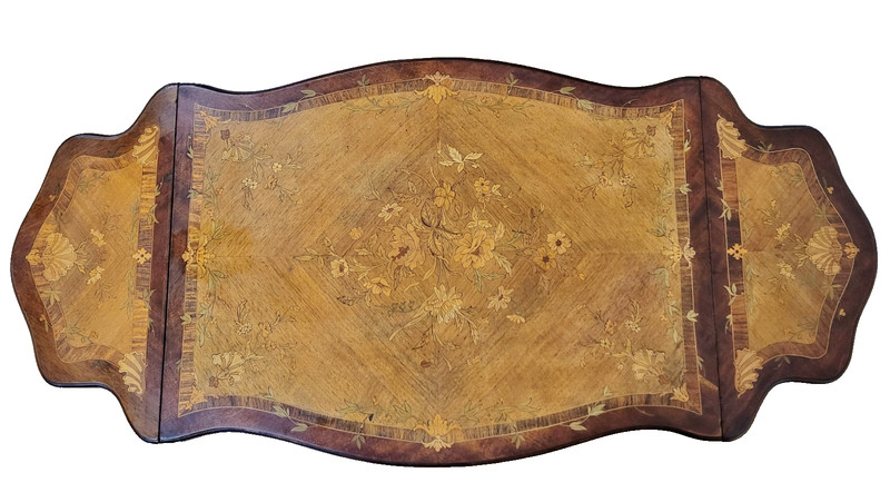 Antique AMERICAN Made FRENCH Louis XV Marquetry DROP LEAF Center TABLE Desk gallery