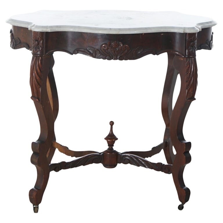 Victorian Rosewood & Marble Top Parlor Table C1890