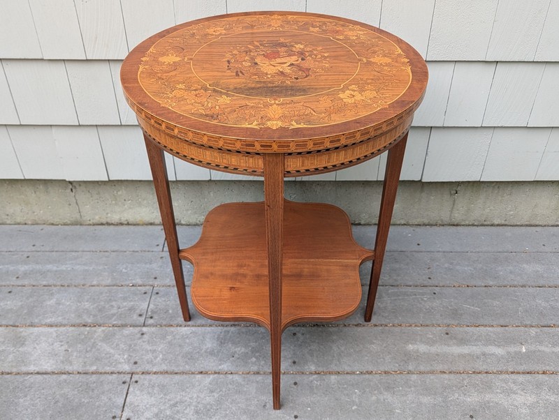 Vintage 2 Tier Inlaid Marquetry Occasional Table Side Table gallery