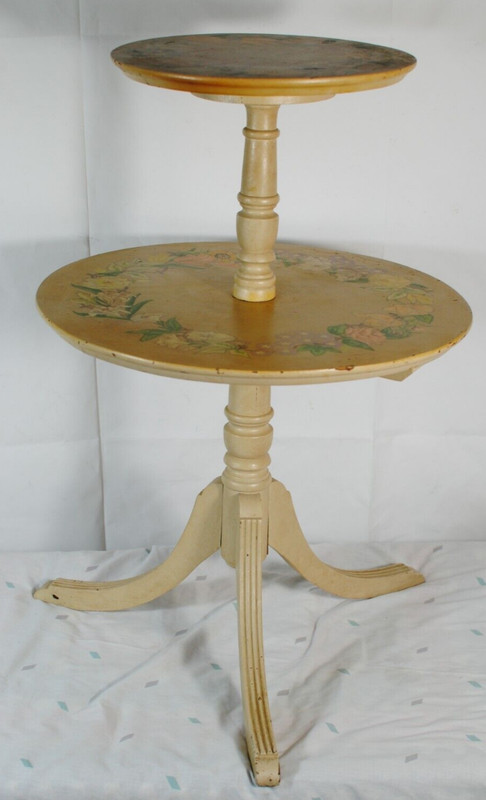 Antique Two-Tier Hand Painted Pedestal Claw Foot Shabby Chic Occasional Table gallery