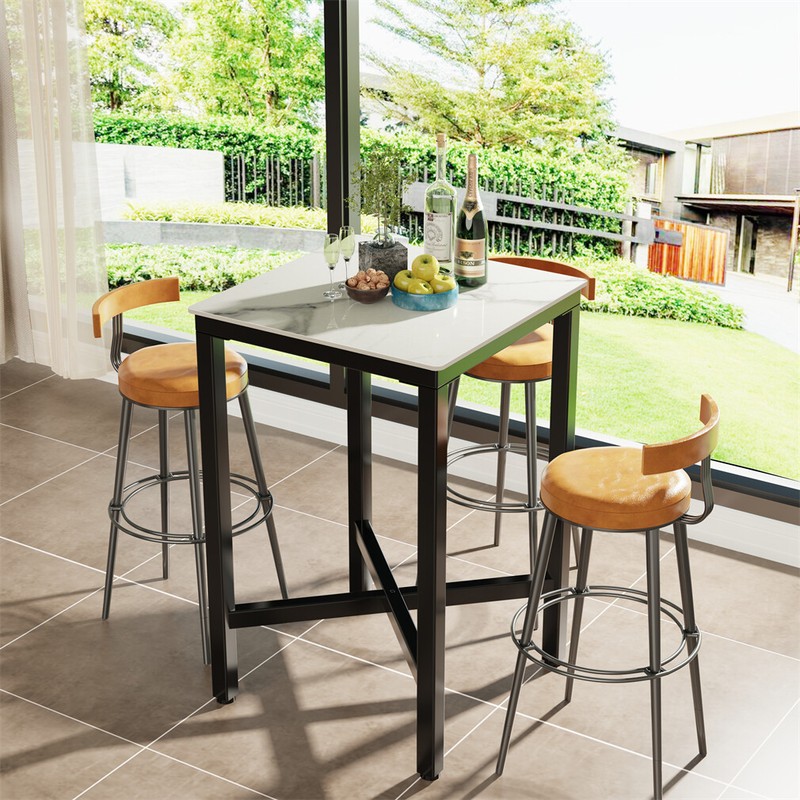 Tall Bar Table Square Cocktail Dining Table Sintered Stone Top for Balcony Home gallery