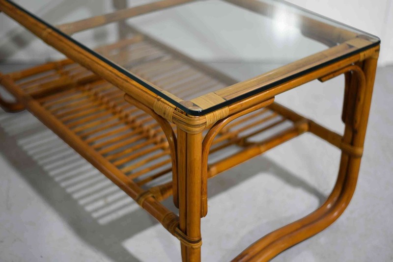 Vintage Palm Beach 2 Strand Rattan Bamboo Coffee Table Style of Franco Albini gallery