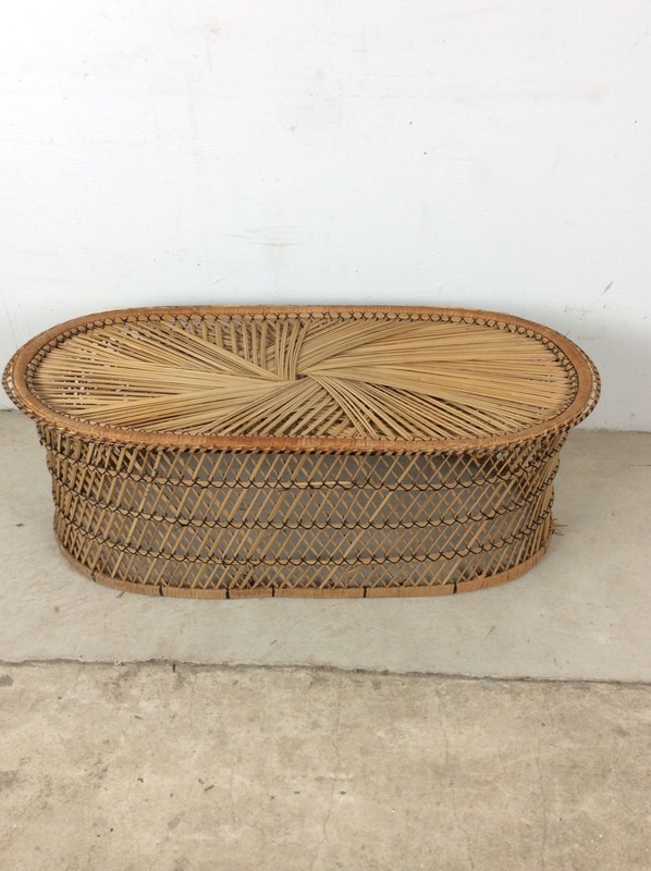 Vintage Rattan Oval Shaped Coffee Table gallery