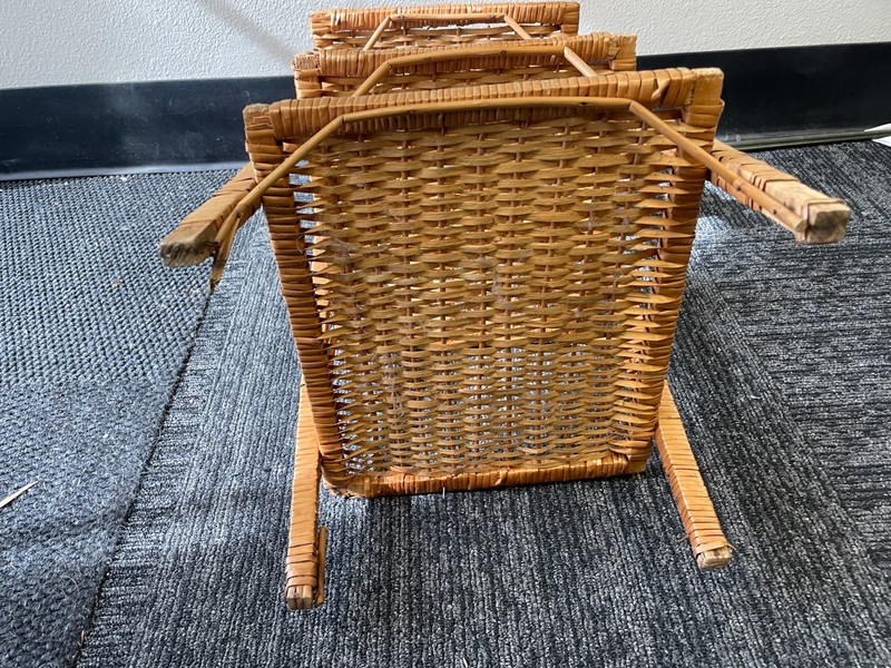 Vintage Bamboo & Wood Side Table Woven Rattan Wicker Boho Tropical Decor gallery