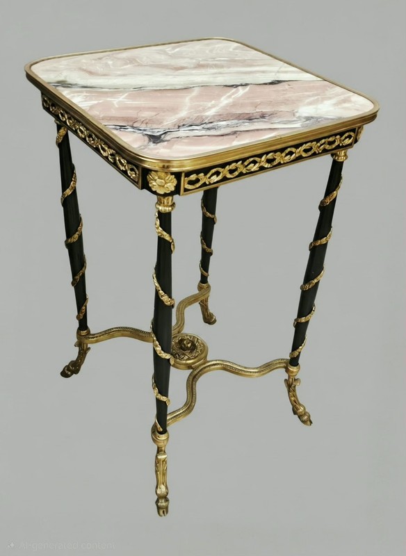 Antique French Louis XVI Style Ormolu Mounted Marble Top Side Table, Early 20C