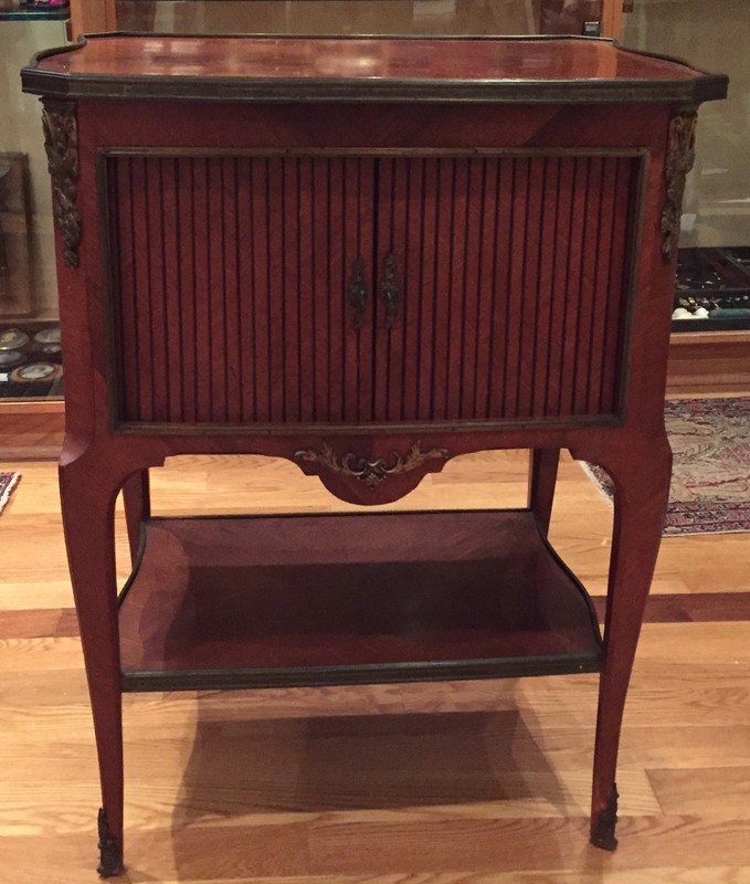 MAGNIFICENT 19TH CENTURY FRENCH ENLAID BRONZE COMMODE, SIDE TABLE WITH SIDE CUPS