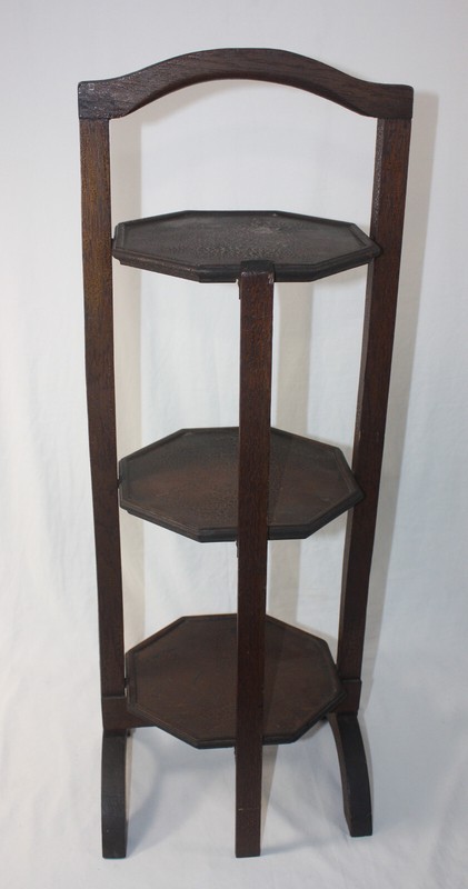 Antique 29" Folding Wooden 3 Octagonal Tier Cake Pie Stand -s gallery