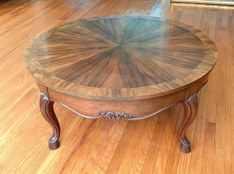 Vintage Baker Furniture Round Coffee Table Thick Walnut Top Mint Condition
