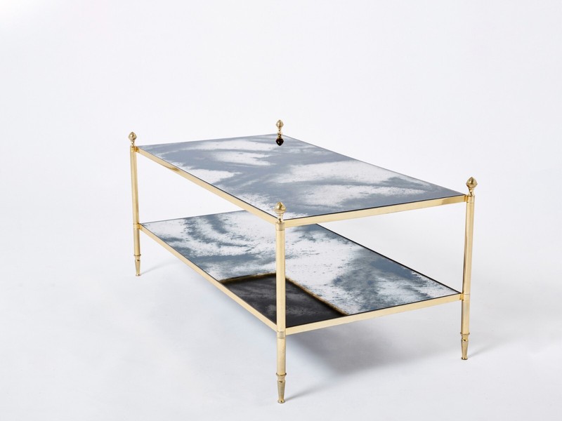 Maison Jansen brass chrome mirrored two-tier coffee table 1970s gallery