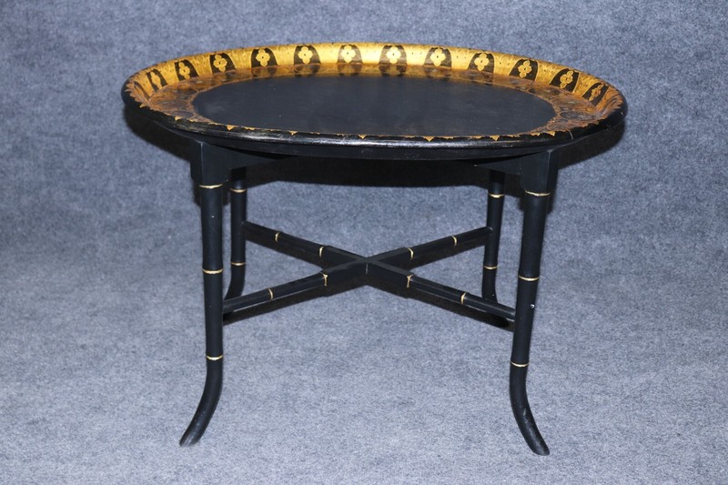 Ebonized Faux Bamboo English Chinoiserie Mother of Pearl Coffee Table gallery