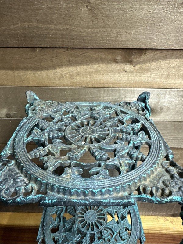 Vintage Verdigris Cast Iron 3 Tier Ornate Filigree table Renaissance Very Heavy gallery