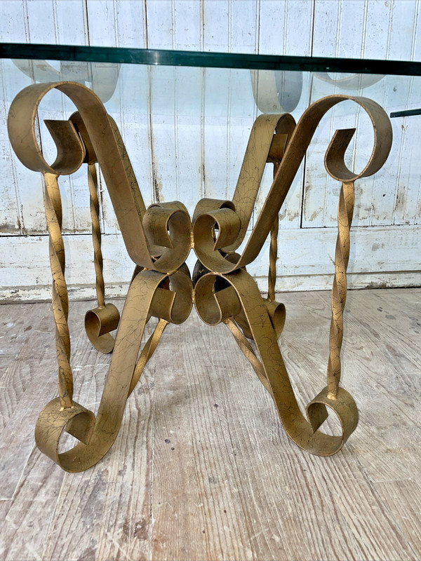 3 Mid Century Hollywood Regency Scroll & Twist Iron Glass Coffee & Side Table gallery
