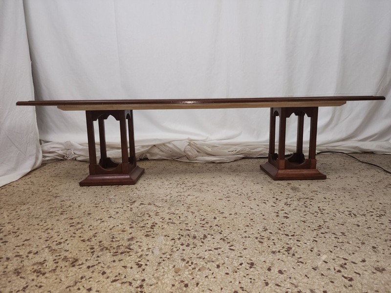 Vintage Coffee Table Unusual Divided Travertine Harvey Probber? Double Pedestal gallery