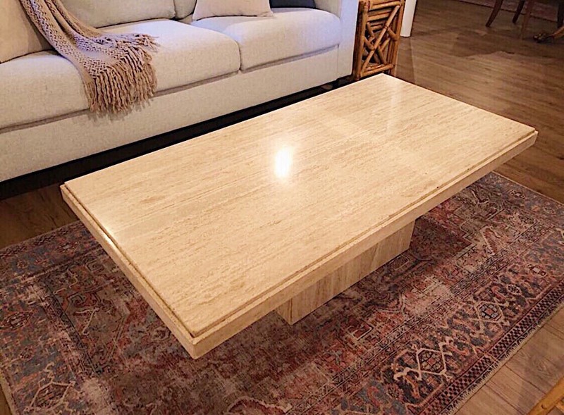 Vintage Italian Travertine Coffee Table | MCM Postmodern Polished Stone gallery