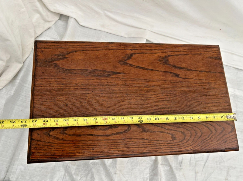 Vintage Console Box Table Bench with under seat lift top storage door Solid Oak gallery