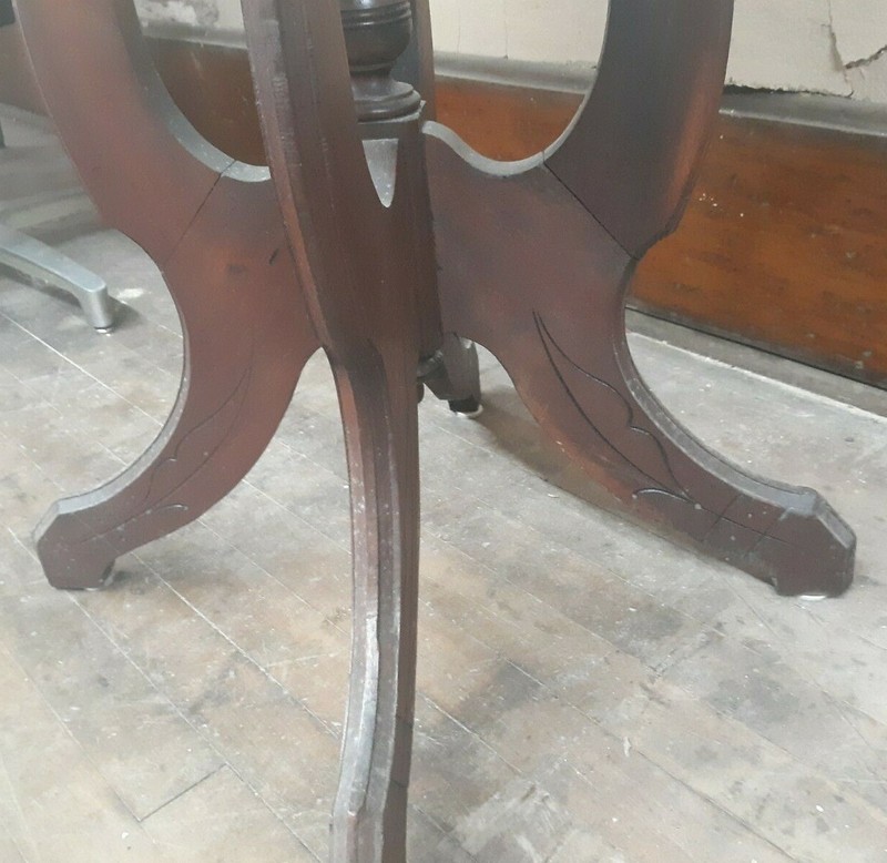 Antique 28" Victorian Walnut Oval Parlor Lamp Table w Fancy Inlay NICE Condition gallery