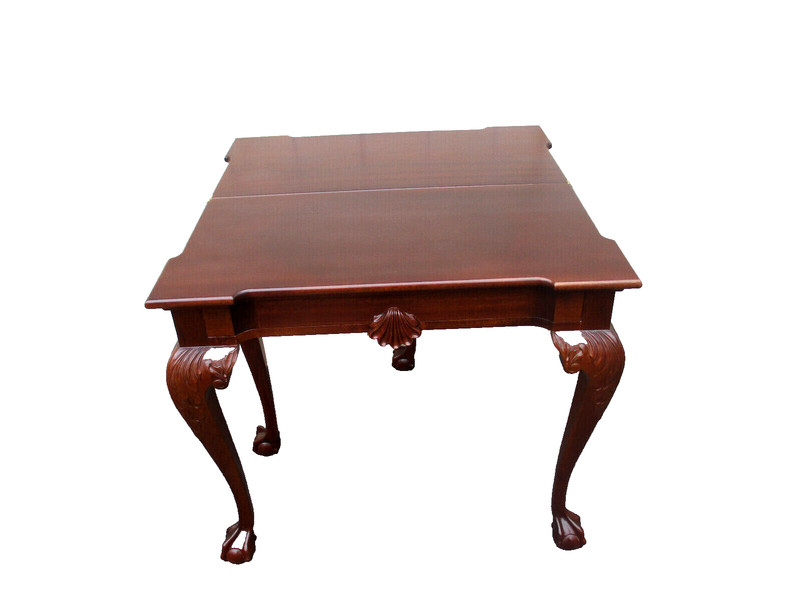 63334 GEORGIAN FURNISHINGS Solid Mahogany Flip Top Game Table w/ Drawer gallery