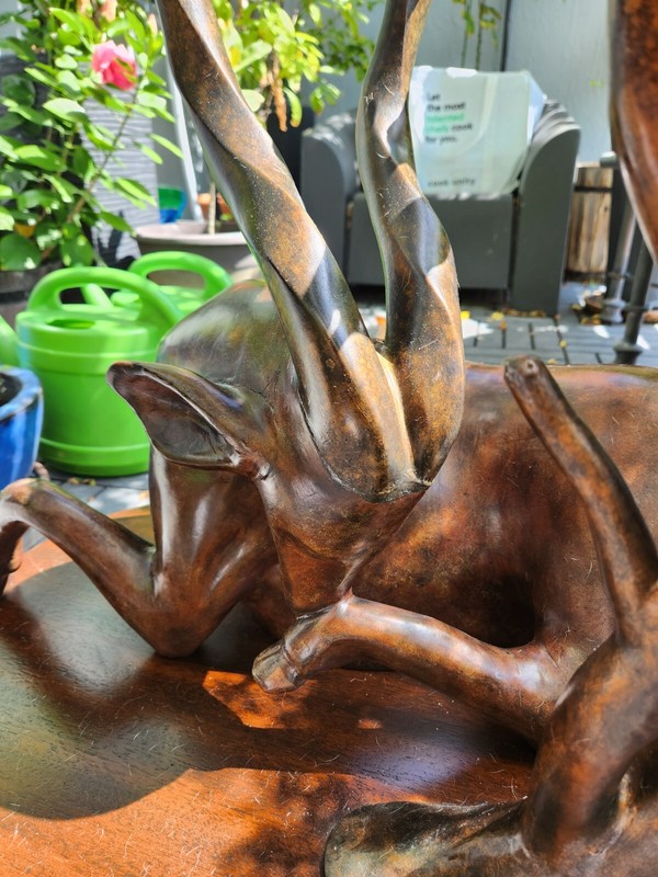BRONZED GAZELLE TABLE ON WOOD BASE gallery