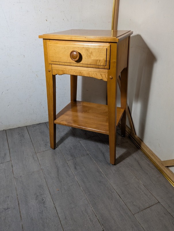 Vintage Rustic Country Shaker MCM Maple Wood End Table Nightstand Drawer N84 gallery