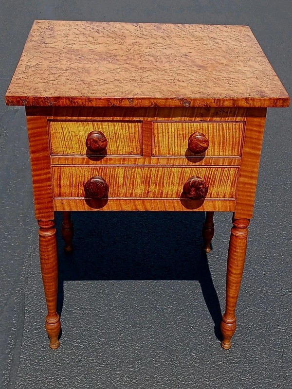 Antique 19th Century Tiger Maple Work Stand Table