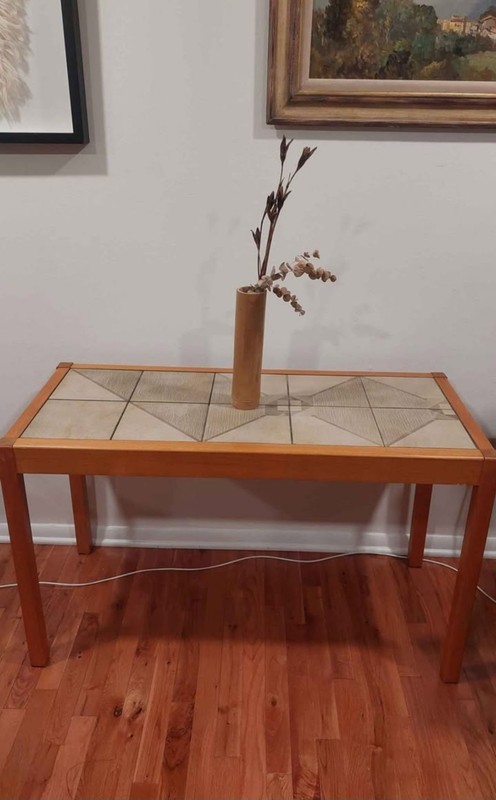 Vintage Mid Century Modern Teak Console Table With Tile Inlay by Gangso Mobler gallery