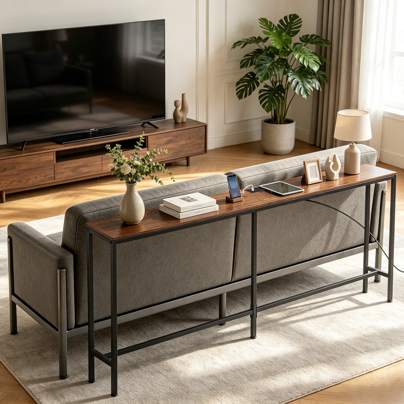 Console Table 71" Narrow Sofa Table Industrial Entryway Table with Power Outlet gallery